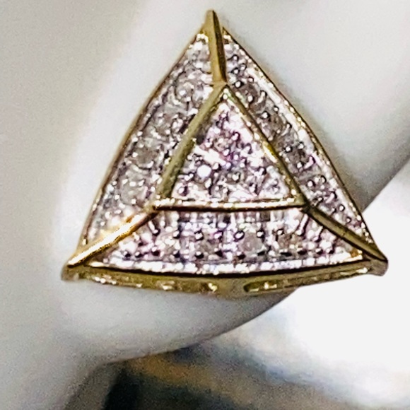 10k solid gold real diamond triangle custom designed earrings, FREE APPRAISAL! - Picture 8 of 8